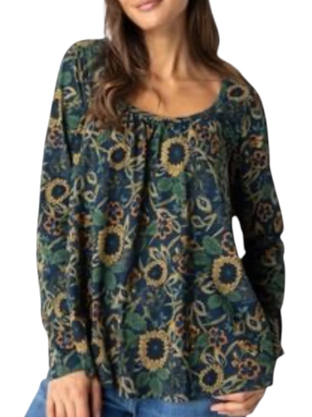 Iris Cotton Dahlia Scoop Neck Long-Sleeve Top Size L